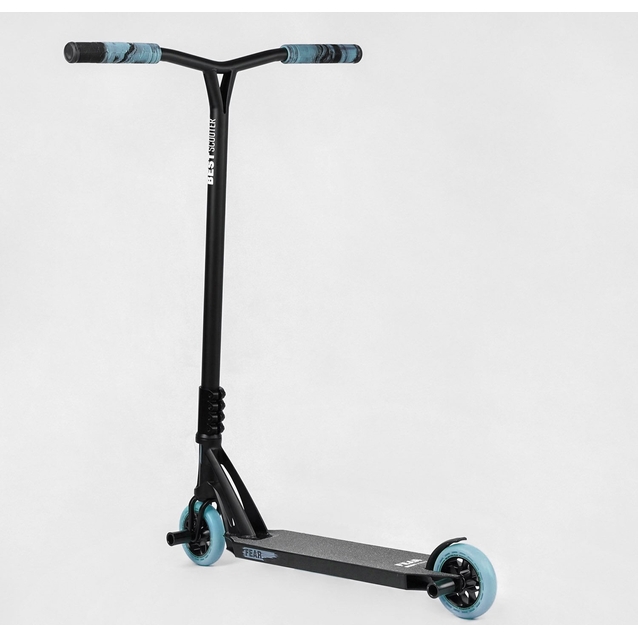 Самокат трюковий Best Scooter «FEAR» МТ-40488 чорно-блакитний, SCS-система, пеги, AL диск та дека, колеса PU Ø115mm, ширина керма - 58 см фото westvelo.com