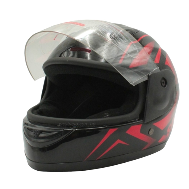 Мото шолом, закритий (ХХS 45/46) F2 801 чорно-червоний, глянець фото westvelo.com