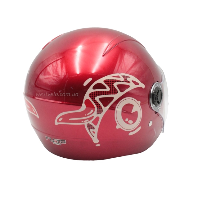Мото шолом дитячий, відкритий RUITO Т68, червоний з біло-червоним малюнком фото westvelo.com