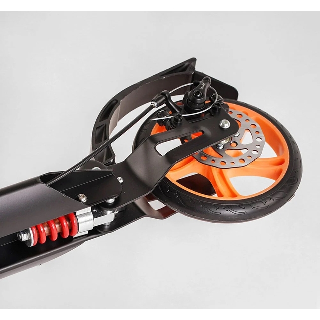 Самокат дитячий 2-х колісний, PU Best Scooter «FACTOR» BS-98033 чорно-помаранчевий,, Ø200mm, AL, 2 амортизатора, фляготримач фото westvelo.com