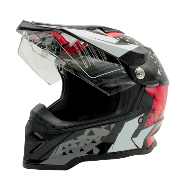 Шолом, закритий крос/ендуро (S 55-56) АТV зі склом F2 (819-7) глянець чорно-червоний фото westvelo.com