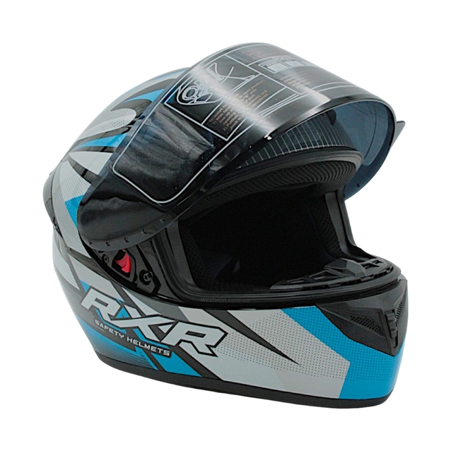 Мото шолом, закритий (L) "220" чорно-синьо-сірий, глянцевий фото westvelo.com