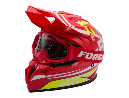 Шолом, закритий крос/ендуро (М) (57-58) АТV Forsage Rider  033 червоний глянець з дашком + окуляри