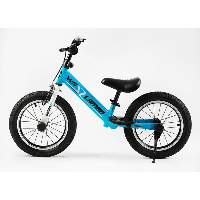 Велобіг 14 Corso надувні колеса, сталева рама «LAMBO» LB-14802 блакитний, ручне гальмо, алюмінієві обода, підставка для ніг, підніжка, дзвоник фото westvelo.com