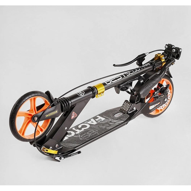Самокат дитячий 2-х колісний, PU Best Scooter «FACTOR» BS-98033 чорно-помаранчевий,, Ø200mm, AL, 2 амортизатора, фляготримач фото westvelo.com