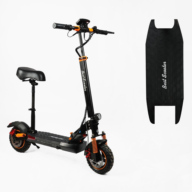 Електросамокат Best Scooter MS-93627 двигун 800W, акумулятор літієвий 48V 17.5Ah з сидінням, складний, колеса 10, чорно-помаранчевий фото westvelo.com