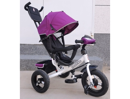 Дитячий велосипед 3-х колісний з батьківською ручкою, з дашком, надувні колеса Best Trike 3390/37-633 рожево-білий, d=29см. переднє, d = 26см. задні, ФАРА З USB, пульт