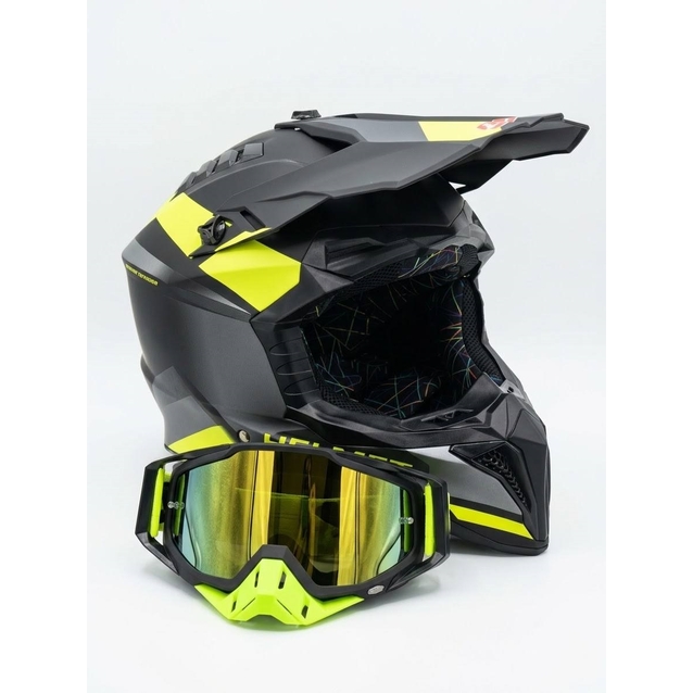 Шолом, закритий крос/ендуро (XL) АТV Forsage Rider 019 чорно-жовто-сірий з дашком + окуляри фото westvelo.com