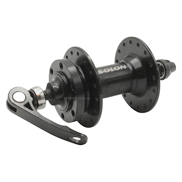 Втулка мтв передня SOLON, алюмінієва, диск гальма 6 болтів, з ексцентриком, пром підшипниках, (14Gx32H) фото westvelo.com
