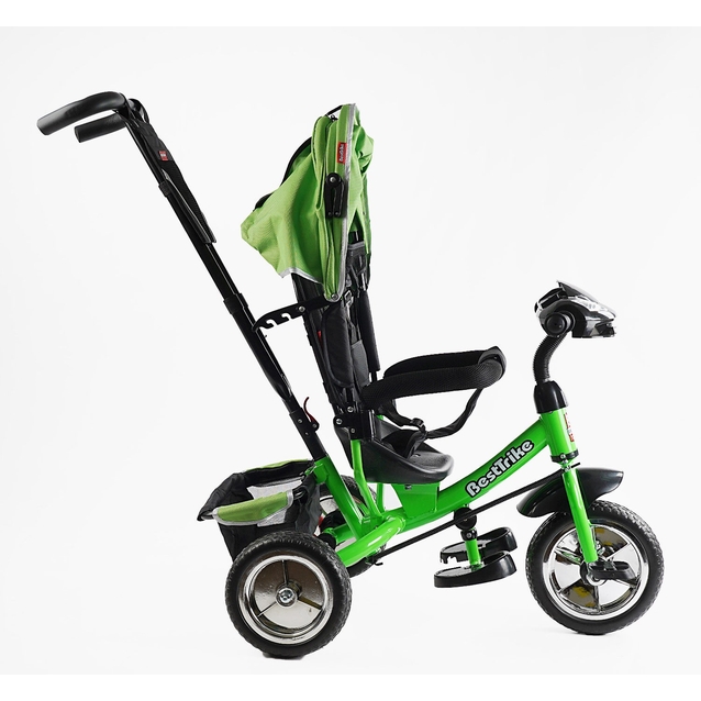 Дитячий велосипед 3-х колісний з батьківською ручкою, з дашком, колеса - EVA (піна) Best Trike 69-067 салатовий, d=25см переднє, d=20см задні, фара музична, USB, Bluetooth фото westvelo.com