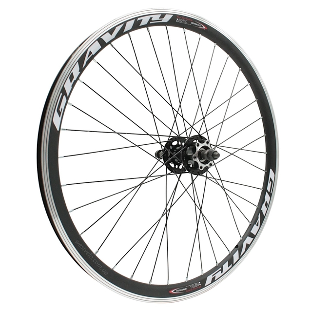 Колесо 24 зад, обід 2-ний чорний, втулка ST. SHUNFENG, диск 6 болтів, чорна спиця (SF-HB25F) фото westvelo.com