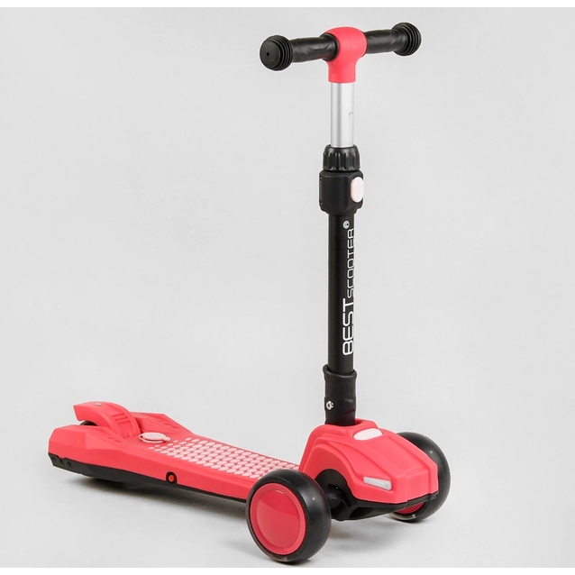 Самокат дитячий 3-х колісний, Best Scooter LT-11746 рожевий, колеса PU Ø120mm/90mm, пластмасовий, світло, звук машини, дим, складне кермо фото westvelo.com