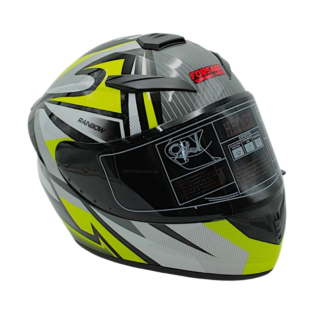 Мото шолом, закритий (L) "221" чорно-зелено-сірий, глянцевий фото westvelo.com