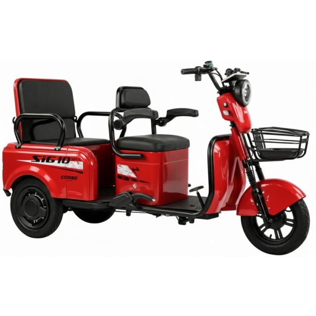 Трицикл Corso «SIG-10 MAX» SM-704094, двигун 1200W, акумулятор 72V 36Ah графеновий, червоний + 1 ящик. акум, колеса 10" фото westvelo.com