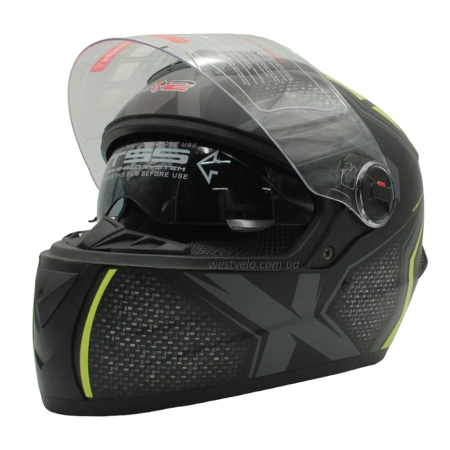 Мото шолом, закритий (S 55-56) F2 М61 чорно-жовтий, матовий з відкидними окулярами фото westvelo.com