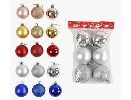 Новорічні прикраси .6 шт, 5 видів, кульки, D = 6 см, у пакет, ВИДАЄТЬСЯ МІКС ВИДІВ (C 67736)