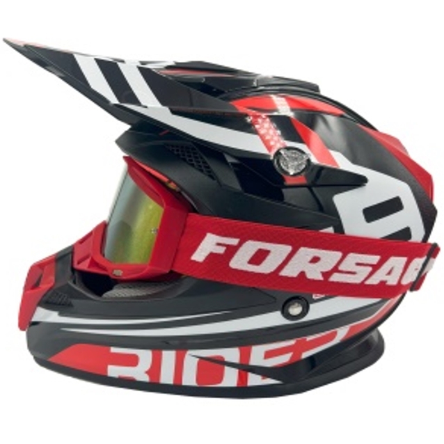 Шолом, закритий крос/ендуро (L) АТV Forsage Rider  032 чорно-червоний глянець з дашком + окуляри