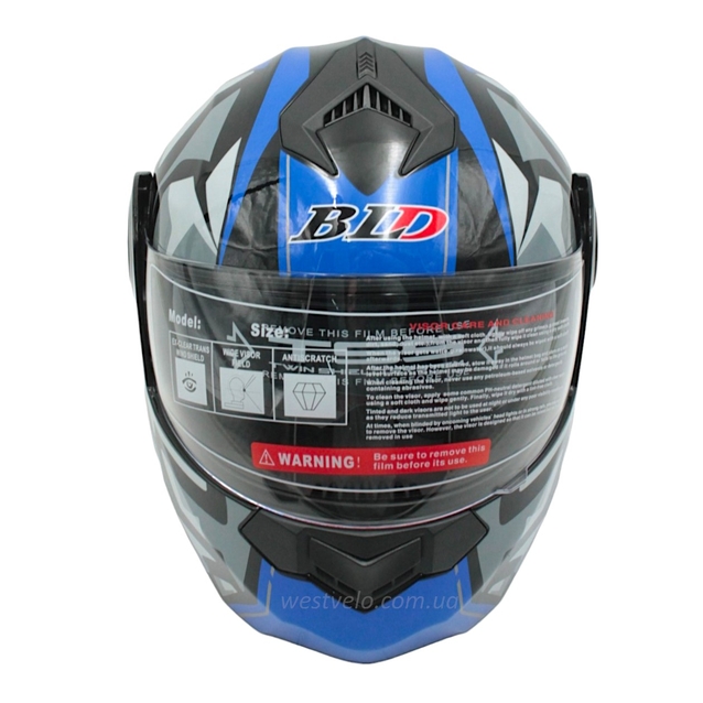 Мото шолом, трансформер (L 59-60) BLD-159 чорно-синій глянець з відкидними окулярами фото westvelo.com
