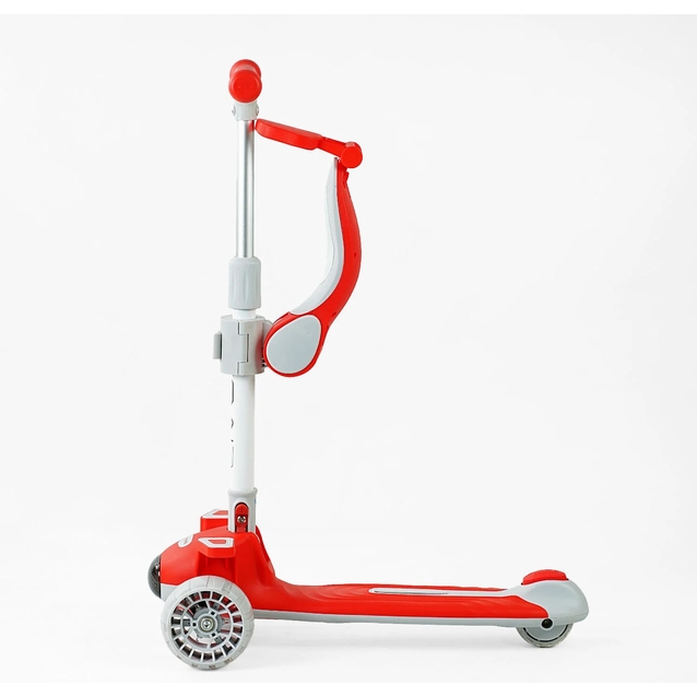 Самокат 5в1 Skyper J-08328, колеса PU 125х40мм зі світлом, укр.озвучування та підсвічування платформи, сіро-червоний фото westvelo.com