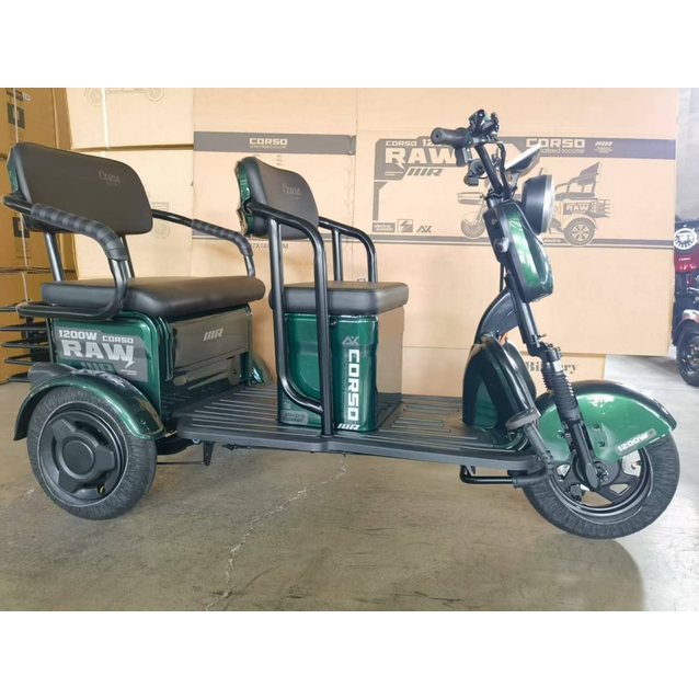 Трицикл Corso «RAW» RW-169932, двигун 1200W, акумулятор 72V/23Ah графеновий, зелений + 1 ящик. акум, колеса 10" фото westvelo.com