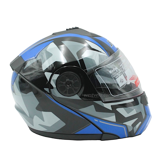 Мото шолом, трансформер (М 57-58) BLD-159 чорно-синій глянець з відкидними окулярами фото westvelo.com