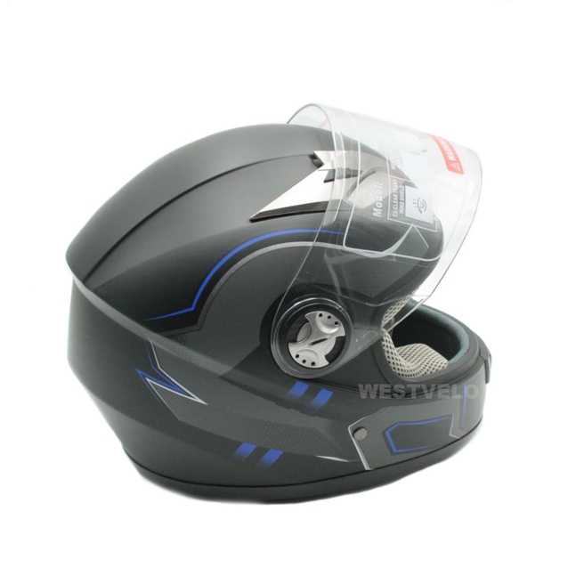 Мото шолом, закритий (XS 53-54) F2 830-1 Інтеграл, Neon blue #1, чорний матовий фото westvelo.com