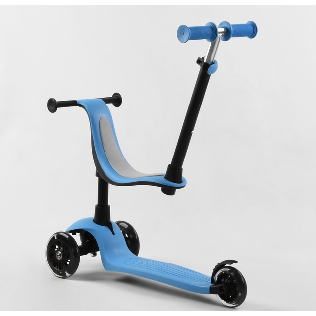 Самокат 3в1 Best Scooter PL-422 колеса PU 120х80mm зі світлом, сидіння, батьківська ручка, блакитний фото westvelo.com