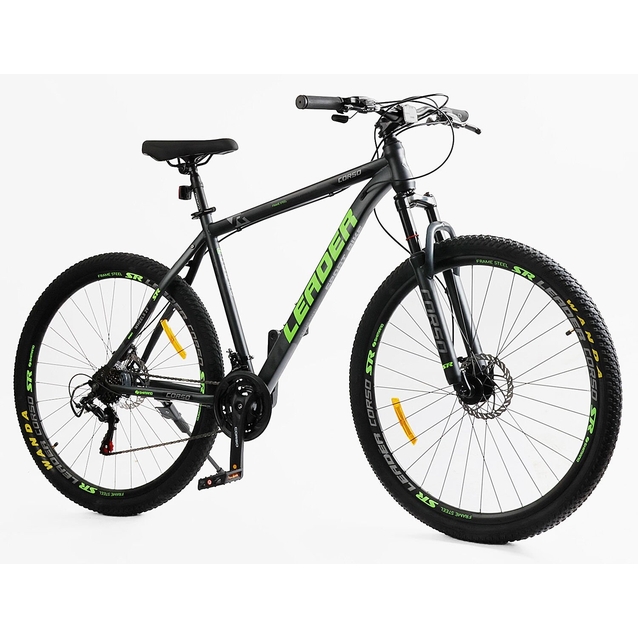 Велосипед 29 ST Corso «LEADER» LD-44800 сталь 21", (к-т SHIMANO) чорно-салатовий фото westvelo.com