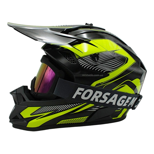 Шолом, закритий крос/ендуро (L) DOT/АТV EDX 024 чорно-жовтий глянець з дашком + окуляри фото westvelo.com