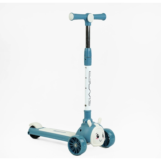 Самокат дитячий 3-х колісний, Skyper UK-70204 блакитно-білий, колеса PU Ø125mm зі світлом, українське озвучування, підсвічування платформи, кермо складне фото westvelo.com