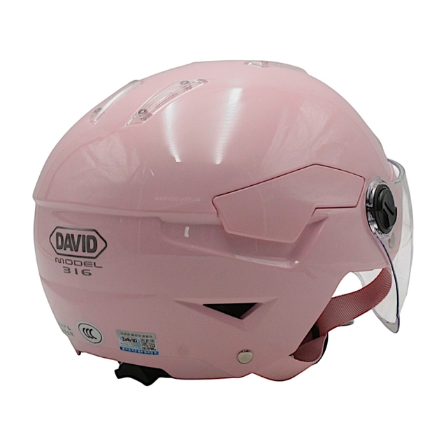Мото шолом, відкритий (M-XL) "DAVID" D316, рожевий, глянцевий (ABS) фото westvelo.com
