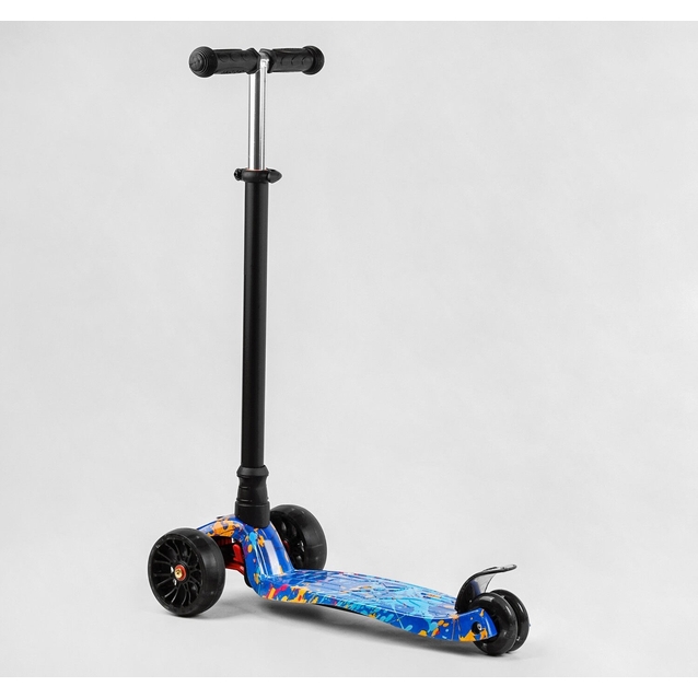 Самокат дитячий 3-х колісний, Best Scooter «MAXI» S-12107 синій абстракція, колеса PU Ø130mm/80mm зі світлом, знімне кермо фото westvelo.com