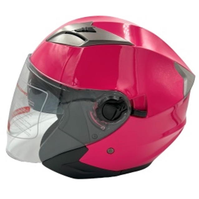 Мото шолом, відкритий (M) GXT "1001-1", малиновий глянцевий з відкидними окулярами фото westvelo.com