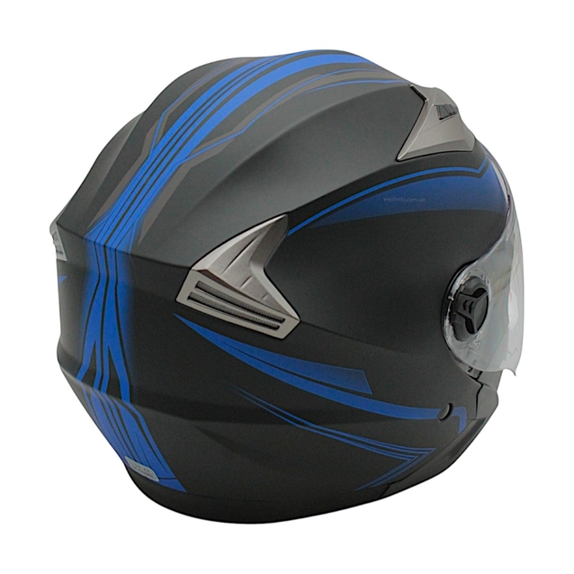 Мото шолом, відкритий (L) GXT "1001-1" чорний матовий з синіми вставками з відкидними окулярами фото westvelo.com