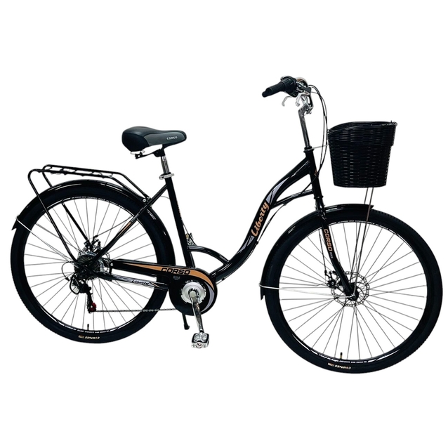 Міський велосипед 28 ST Corso «LIBERTY» LR-28286 сталь 20", (к-т SHIMANO) чорний + кошик фото westvelo.com