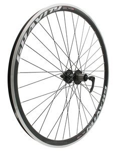 Колесо 28-29 зад, обід 2-ний чорний, втулка AL. NECO, касета (8-10S), диск 6 болтів, ексцентрик, чорна спиця