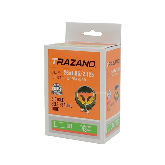 Камера 26. довгий ніпель AV 48mm TRAZANO (1.95-2.125) самоклеюча (з антипрокольним гелем) фото westvelo.com