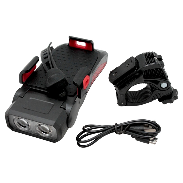 Фара usb + сигнал(130дб) + тримач телефона (400lm)(2000 mAh) фото westvelo.com