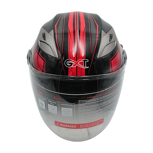 Мото шолом, відкритий (L) GXT "1001-5", чорний матовий з червоними вставками з відкидними окулярами (59-60) фото westvelo.com