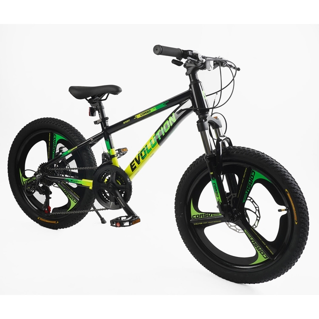 Велосипед 20 AL Corso «EVOLUTION» EV-20438 алюміній 11", (к-т SHIMANO) чорно-салатово-жовтий фото westvelo.com