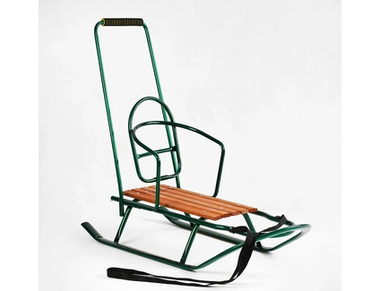 Сани зйомна спинка, з ручкою, плоскі полози, зелені