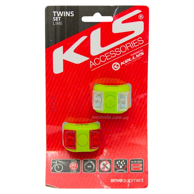 Мигалки на батарейках силікон (перед + зад) KLS Twins (2хCR 2032) зелений фото westvelo.com