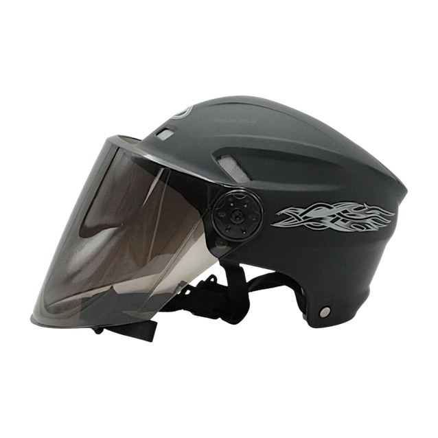 Мото шолом, відкритий (56-62см) AWN (144), чорний матовий, регулятор розміру (мото/вело/самокат) фото westvelo.com
