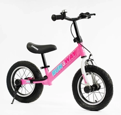 Велобіг 12 Corso надувні колеса, сталева рама «RUN-A-WAY» CV-04561 ручне гальмо, рожево-білий