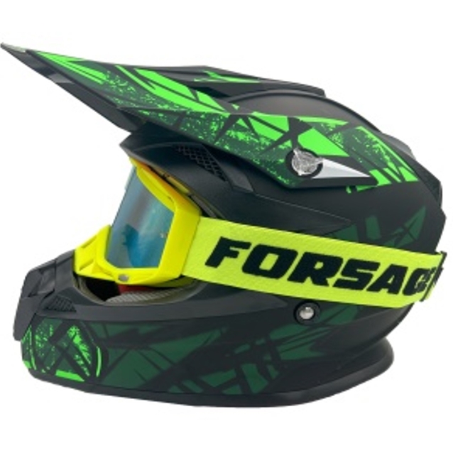Шолом, закритий крос/ендуро (L) АТV Forsage Rider  027 чорно-салатовий матовий з дашком + окуляри