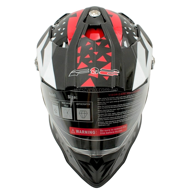 Шолом, закритий крос/ендуро (S 55-56) АТV зі склом F2 (819-7) глянець чорно-червоний фото westvelo.com