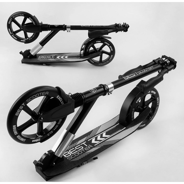 Самокат дитячий 2-х колісний, PU Best Scooter 41629 чорний, колеса Ø230-215mm, AL, 1 амортизатор передній фото westvelo.com
