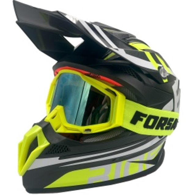 Шолом, закритий крос/ендуро (L) АТV Forsage Rider  029 чорно-жовтий глянець з дашком + окуляри