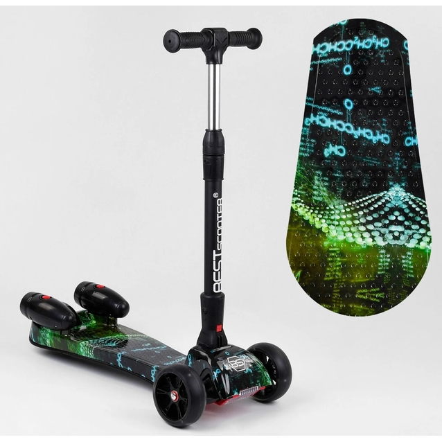 Самокат дитячий 3-х колісний, Best Scooter «MAXI» 65628 чорний, колеса PU Ø120mm/40mm, парогенератором, МУЗИКА, ТУРБІНИ фото westvelo.com