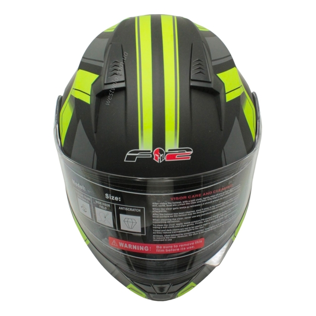 Мото шолом, трансформер (S 55-56) F2 162 Neon yellow, чорний, матовий з відкидними окулярами фото westvelo.com